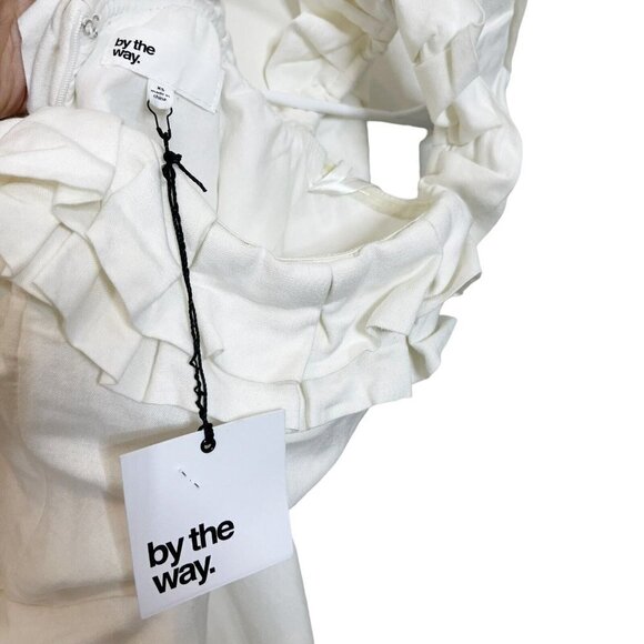 By The Way. New  Off Shoulder Linen Mini Dress Women’s XS Neutral Ruffle - Picture 9 of 10